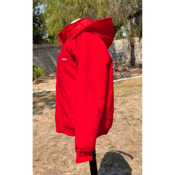 British Mist Detachable Hood Unisex EU50/Men's Lg Fire Red Parka Jacket Coat EUC - Picture 3 of 11